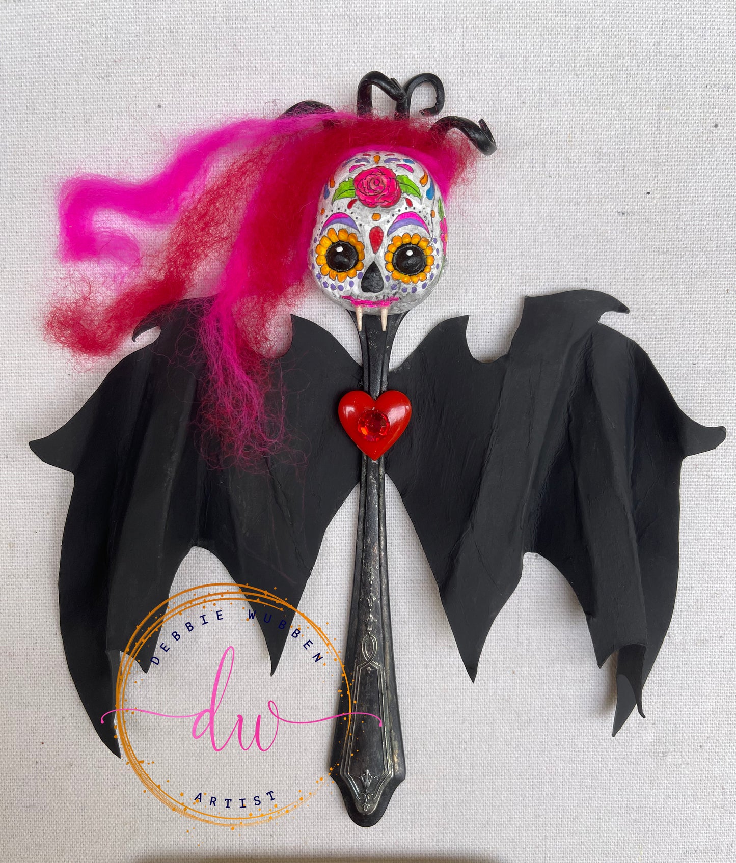 "Vampest" Dia de los Muertos bat-creature 4 vintage silver