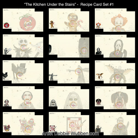 Horror Movie Recipe Cards from the cookbook "The Kitchen Under the Stairs" Set#1